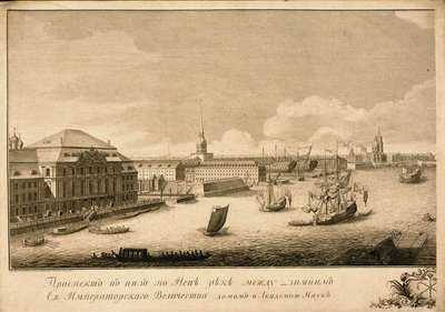 1753年、ネヴァ川からの冬の宮殿の眺め 作： Grigory Anikeevich Kachalov
