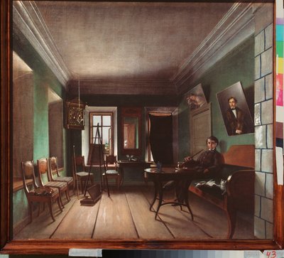 ビコフの家の内部 - グリゴリ・ヴァシリエヴィチ・ユロフの絵画 (?-1896 年以降)、キャンバスに油彩、1850 年頃、ロシア美術 作： Grigory Vasilievich Yurov