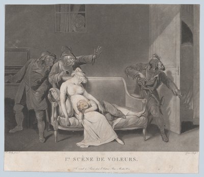 泥棒の最初のシーン、ca。 1805年。 作： Gror