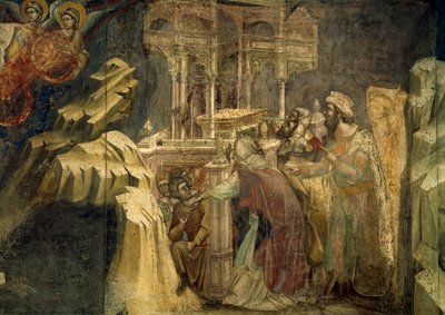 旧約聖書の挿話」グァリエント・ディ・アルポ（1338年活動、1367年または1370年死去）作、イタリア・パドヴァのカラレシ礼拝堂のフレスコ画。 作： Guariento di Arpo