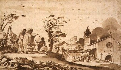 PD.1-1987 「葬送行列のある風景」（水墨画） 作： Guercino