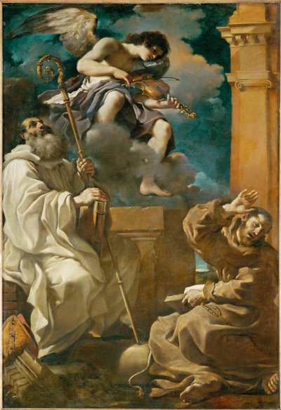 恍惚とする聖フランチェスコと天使と一緒にいる聖ベネディクト・・・。 作： Guercino (1591-1666)