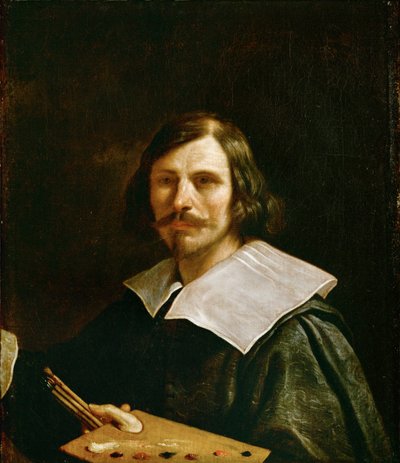 画家のパレットを持つ自画像... 作： Guercino (1591-1666)