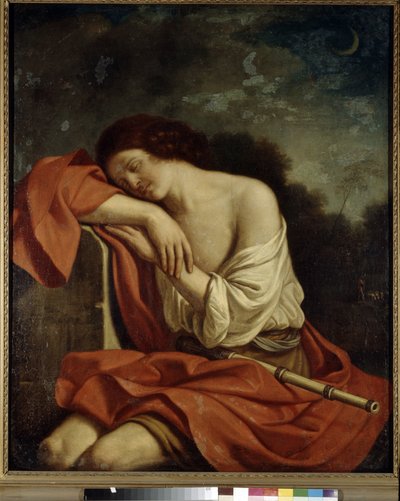 眠れるエンディミオン。 Guercino または Le Guerchin (1591-1666) として知られる Giovanni Francesco Barbieri の絵画、キャンバスに油彩。 イタリアの芸術 作： Guercino