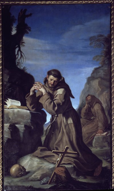十字架を抱く聖フランソワ - 油彩・キャンバス 作： Guercino