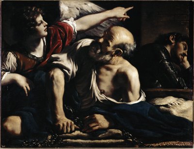 天使によって解放された聖ペテロ - キャンバスに油彩、1622年頃 作： Guercino