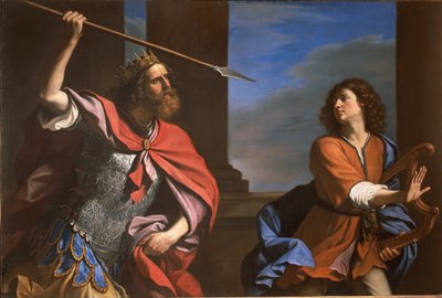 ダビデに襲いかかるサウル（油彩・キャンバス 作： Guercino