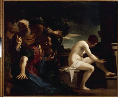 スザンヌと長老たち - 油彩・キャンバス 作： Guercino
