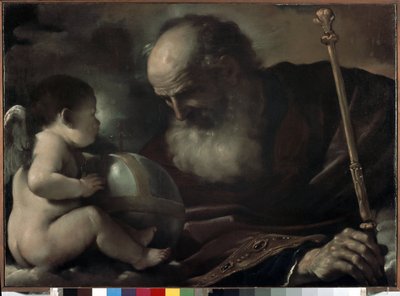 天使を抱く全能の父 - バルビエリ・ジョヴァンニ・フランチェスコ（1591-1666）の絵画、油彩・キャンバス、66 x 91 cm 作： Guercino