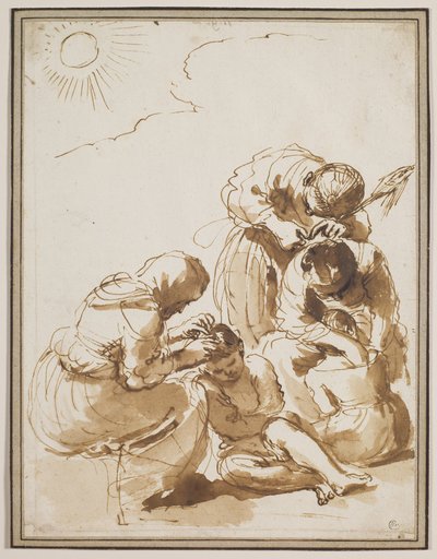 1620年代初期、紙にペン・インク、水彩 作： Guercino (1591-1666)