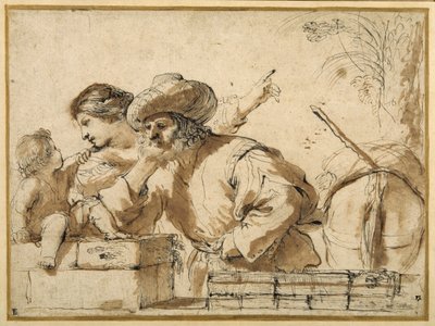 The Rest on the Flight」（紙にウォッシュをかけたペン＆インク 作： Guercino