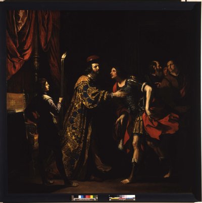 カトン・デュティカスの別れには、彼の息子がいる。 作： Guercino