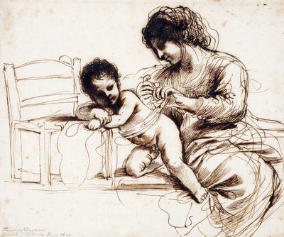 椅子に座った母子 作： Guercino
