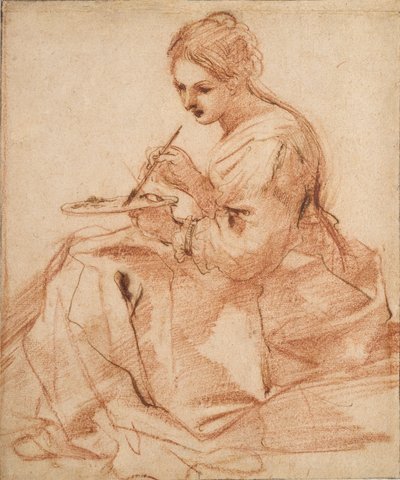絵を描く女性 絵画の寓話、c1618 作： Guercino
