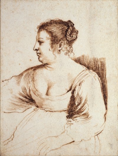座っている女性、1640-1649 作： Guercino