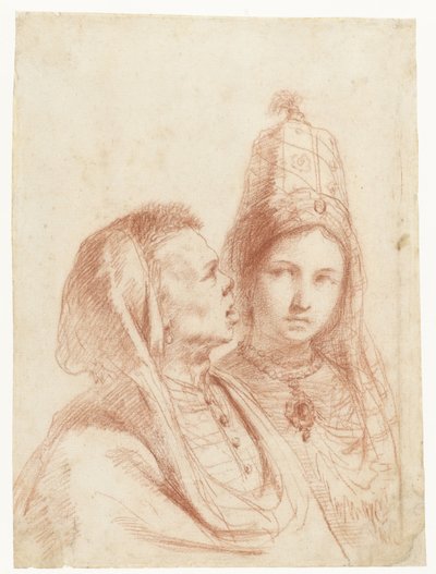 エキゾチックな衣装を着た男女の胸像 作： Guercino