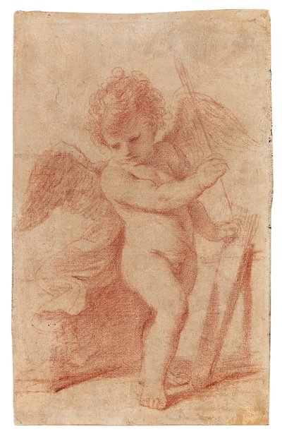 矢筒に矢を仕込んでいるキューピッド。 作： Guercino