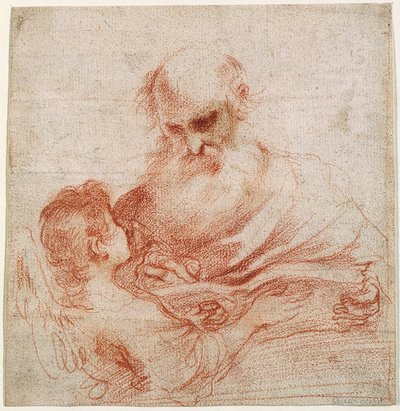 天使と共にある伝道者マタイ 作： Guercino