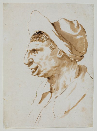 左横顔の農民の頭部 作： Guercino