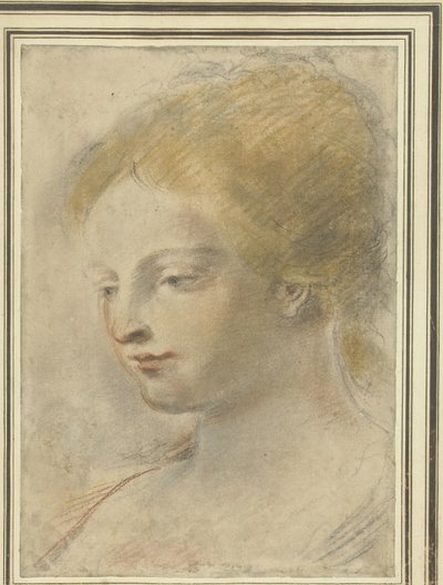 うつ伏せの視線を持つ若い女性の頭 作： Guercino