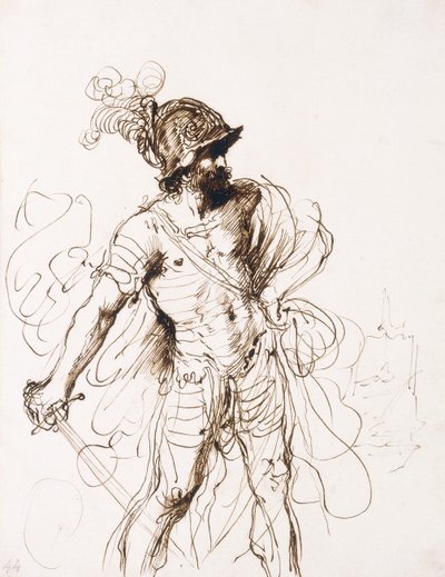 引き寄せられた剣である火星は右を向いた。 作： Guercino