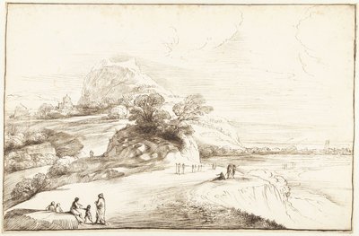 遠望の山岳風景 作： Guercino