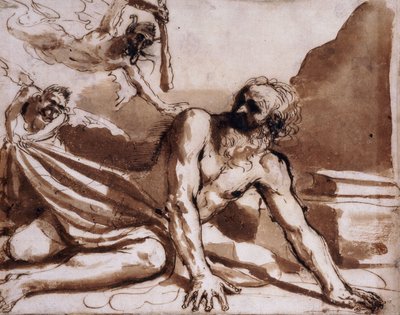 悪魔に打たれた聖アントニー、 作： Guercino