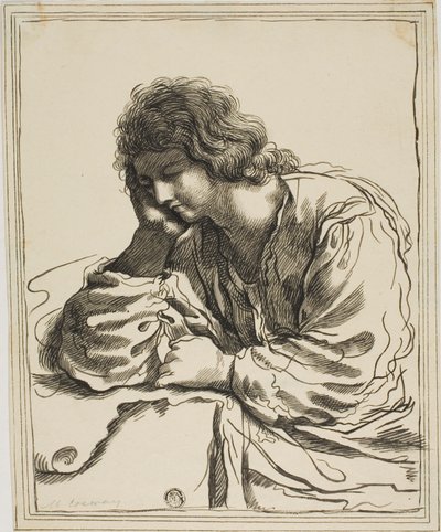 瞑想中の伝道者聖ヨハネ 作： Guercino