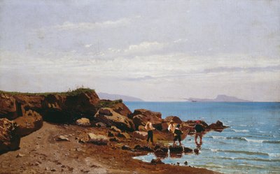 Kalastajat Napolin rannikolla, taustalla Caprin saari, Guglielmo Ciardi (1842-1917), öljy kankaalle, 47,5x76,5 cm 作： Guglielmo Ciardi
