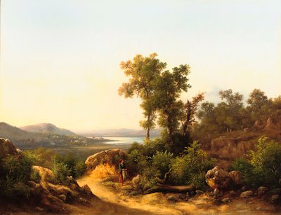トラジメーノ：イタリア、トラジメーノ湖の眺め、1874 作： Guido Agostini