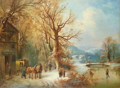 雪に覆われた風景の中の馬車 作： Guido Hampe