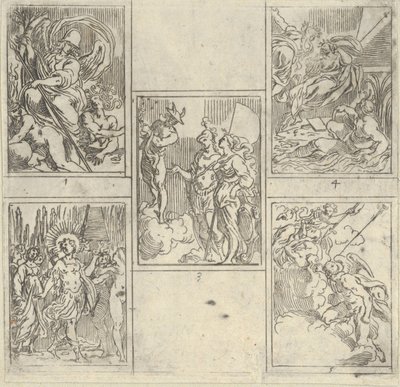 IL FUME..., 1603 より、Accademia Degli Incamminati の画家にちなんだ 5 つの番号付きシーン。 作： Guido Reni