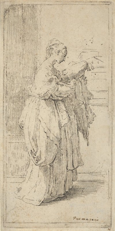 クッションを運ぶ少女、右向きの横顔、1590～1690年。 作： Guido Reni