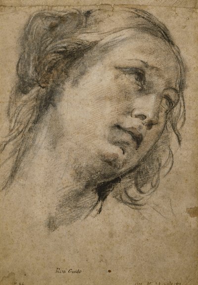 右を見上げる女性の頭、 作： Guido Reni