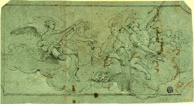 雲の中の音楽家の天使 (直訳); 着席クレリック (裏面) 作： Guido Reni