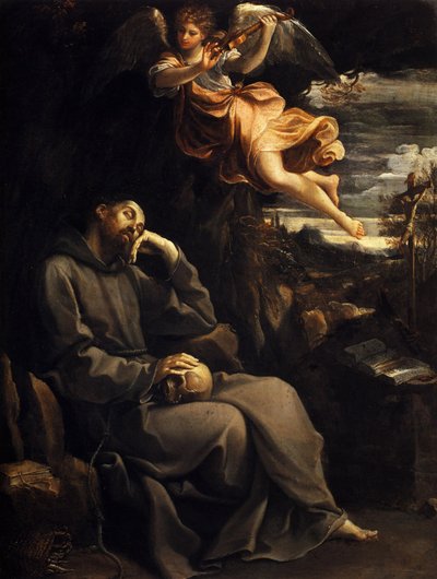 ミュージカルエンジェル、1606-1607によって慰められた聖フランシス。 作： Guido Reni