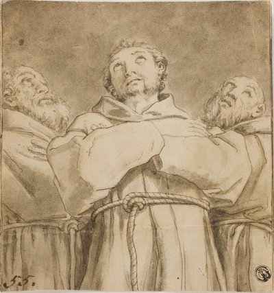 アッシジの聖フランチェスコと彼の修道士の 2 人の修道士 作： Guido Reni