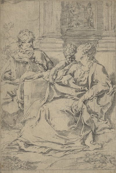 列柱の前に一緒に座る聖家族、聖ヨセフの読書、... 1590-1610。 作： Guido Reni