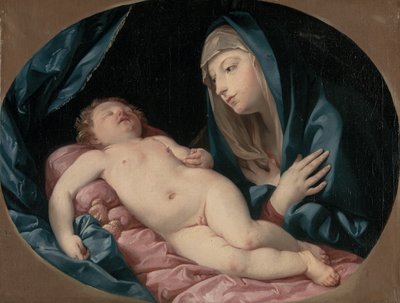 眠っている子供を崇拝するマドンナ 作： Guido Reni