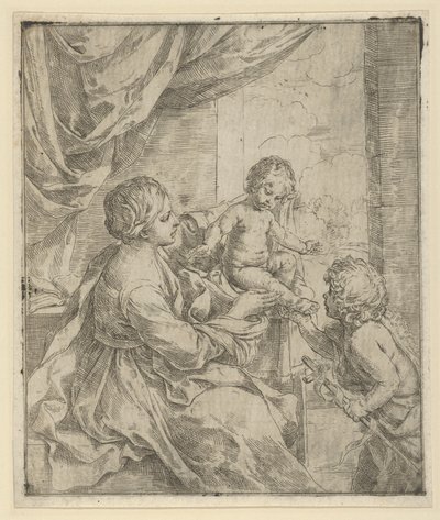 若い洗礼者ヨハネと一緒に食卓を囲む聖母子。 1600-1640。 作： Guido Reni