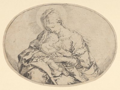 幼子キリストを抱く聖母、楕円形の構図、約。 1600-1640。 作： Guido Reni