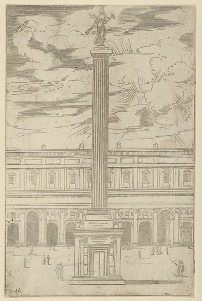 頂上にトランペットを持っている名声の女性像、一時的なデコ...、1598 年。 作： Guido Reni