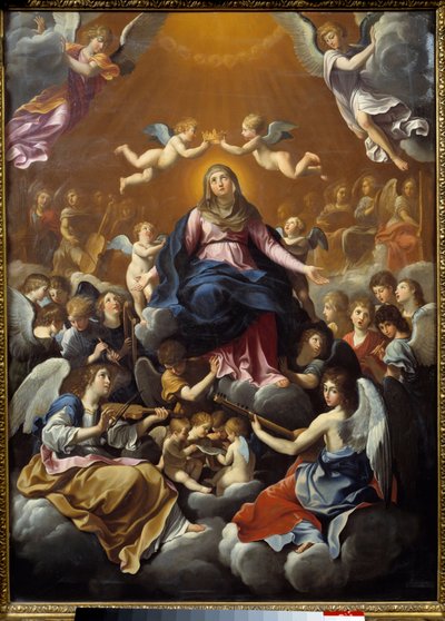 聖母の戴冠式。ガイドと呼ばれるグイド・レーニ（1575-1642）の絵 作： Guido Reni