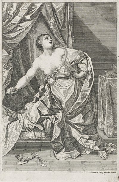 ルクレティアの死、c。 1700-50おそらくアントニオ・ビリー（18世紀の前半に活動的）（紙にエッチング） 作： Guido after Reni
