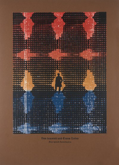 ツァラトゥストラはかく語りき』2024年、千と一つの目標について（木版画とシルクスクリーン） 作： Guilherme Pontes