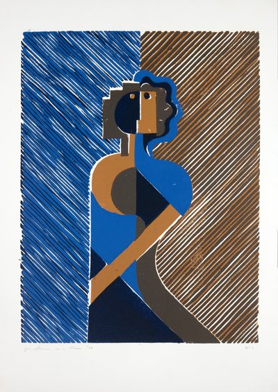 壁にもたれかかる女性、2019年（リノカット） 作： Guilherme Pontes