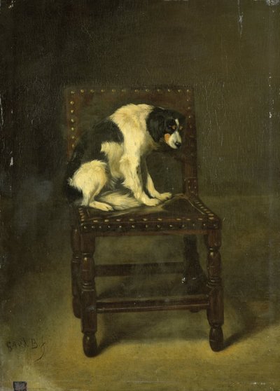 椅子の上の犬 作： Guillaume Anne van der Brugghen