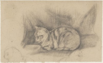左に横たわる猫 作： Guillaume Anne van der Brugghen