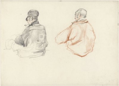 座っている男性を後ろから見た 2 つの習作 作： Guillaume Anne van der Brugghen