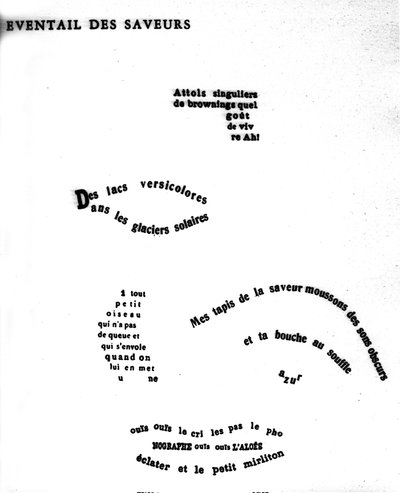 Guillaume Apollinaire（1880-1918）が描いた顔のカリグラム。"フレーバーのイベントランス" 作： Guillaume Apollinaire